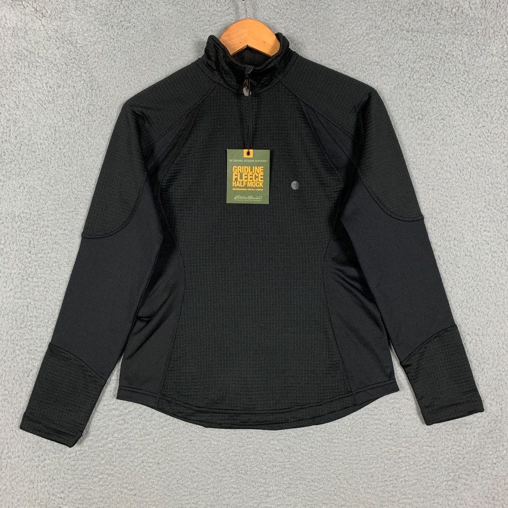 Eddie Bauer Sweatshirt Women's Medium M Black Gridline Fleece Mock Neck NWT $69